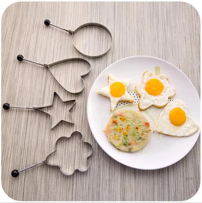 Pack of 4 Egg Shaper Kitchen Tools Star, Heart, Round, Flower Shaped Stainless Steel - (random color )