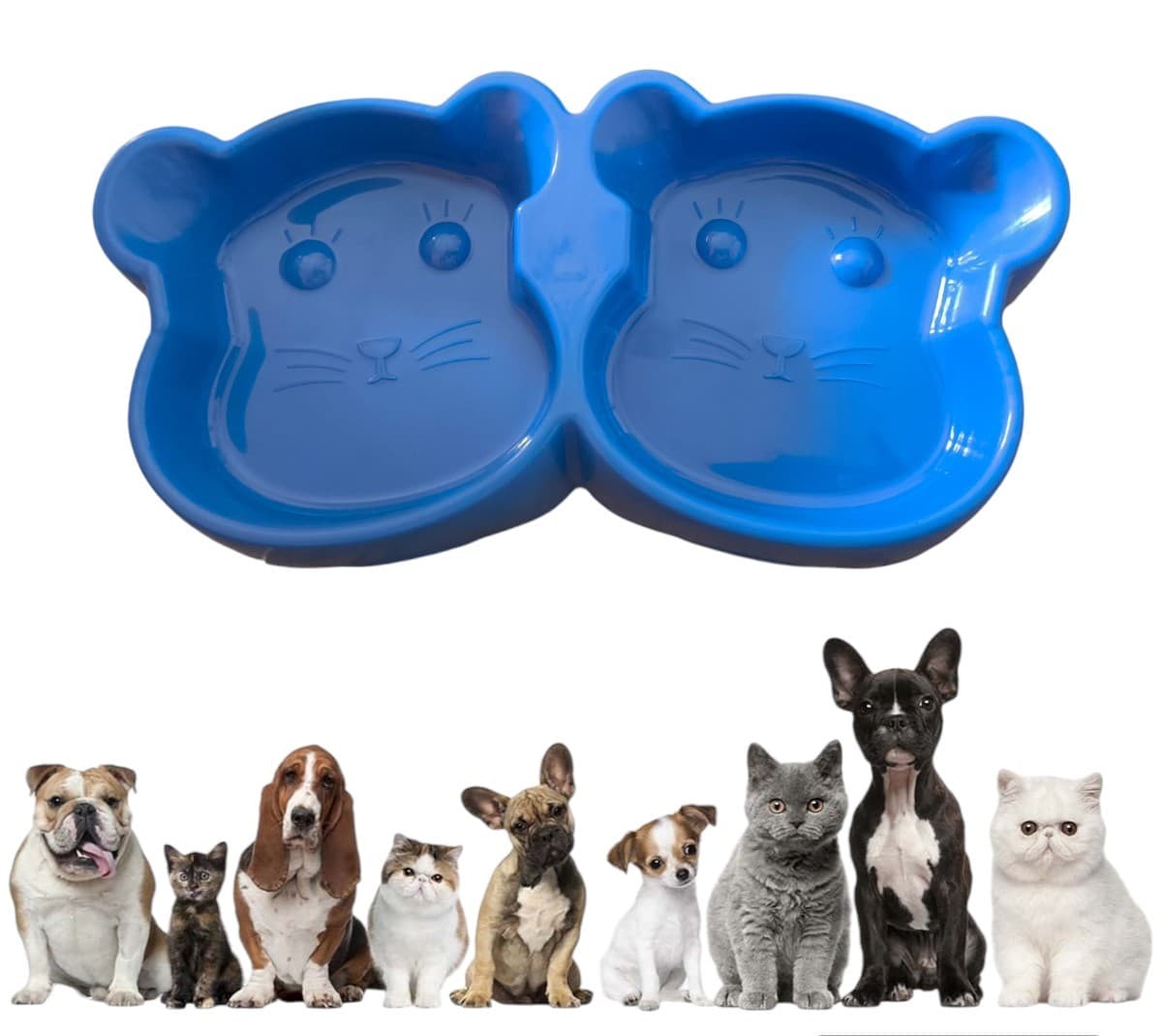 Cat Shaped Double Food Bowl for Pets – Plastic Random Color