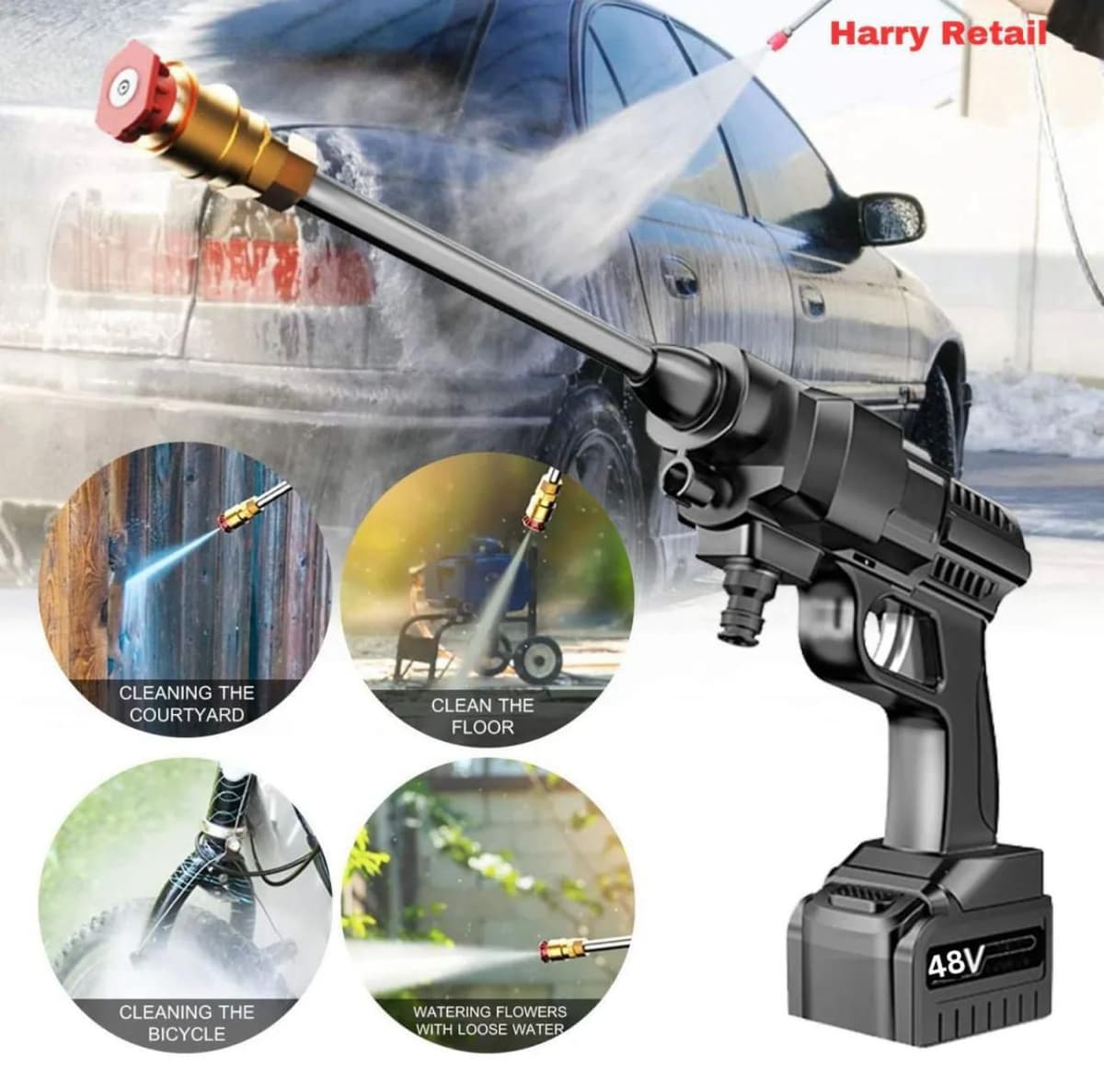 Automatic Cordless Car Wash Spray Gun | 48V High Pressure Lithium Battery | Wireless Foam Jet Washer (Single & Double Battery)