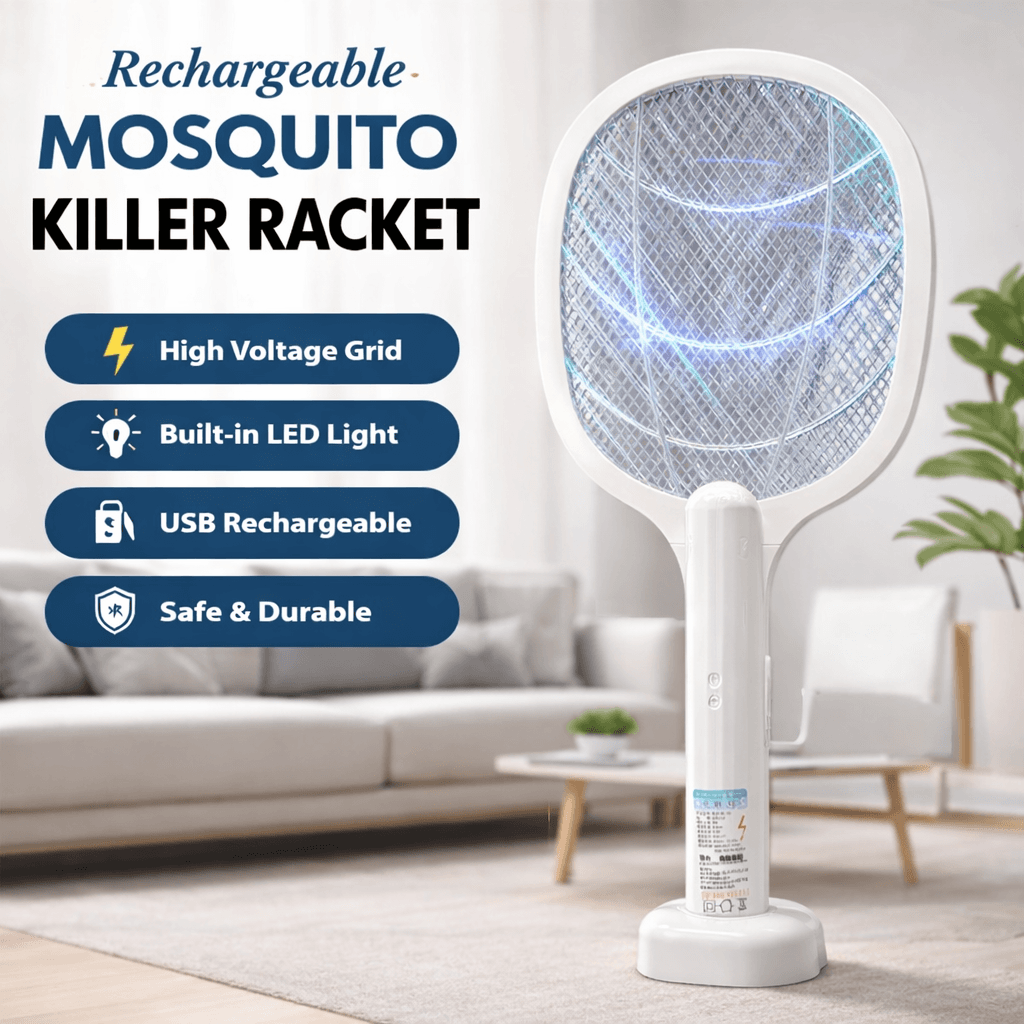 Rechargeable Mosquito Racket With Box & Stand – Electric Insect Killer Bat For Indoor And Outdoor Use | Insects Killer | Mosquito Killer Racket (Random Color)