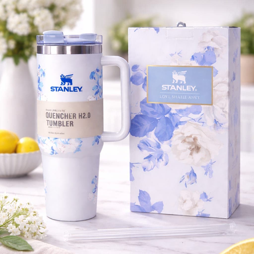 Premium Stanley Style Tumbler 40oz Stainless Steel Insulated Travel Mug with Handle and Straw – Leak Resistant Thermal Cup for Hot and Cold Drinks