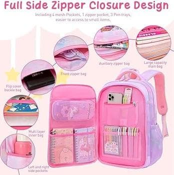 Princess Dream Rainbow School Backpack – Large Capacity Ergonomic Pastel Book Bag for Girls (44×31×13 cm)