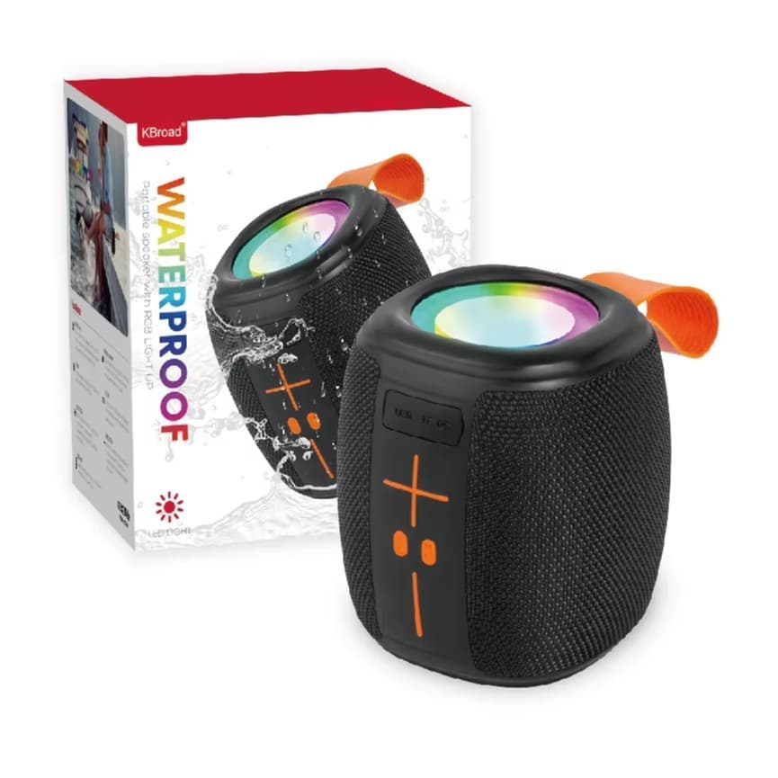 KBroad Waterproof Portable Bluetooth Speaker with RGB LED Lights – IPX6 Bass Boost Speaker for Outdoor, Party & Beach Use