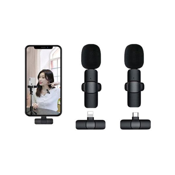 K11 2-in-1 Dual Wireless Collar Microphone Type-C & Lightning Omnidirectional Lavalier Mic for iPhone, Android, and Vlogging