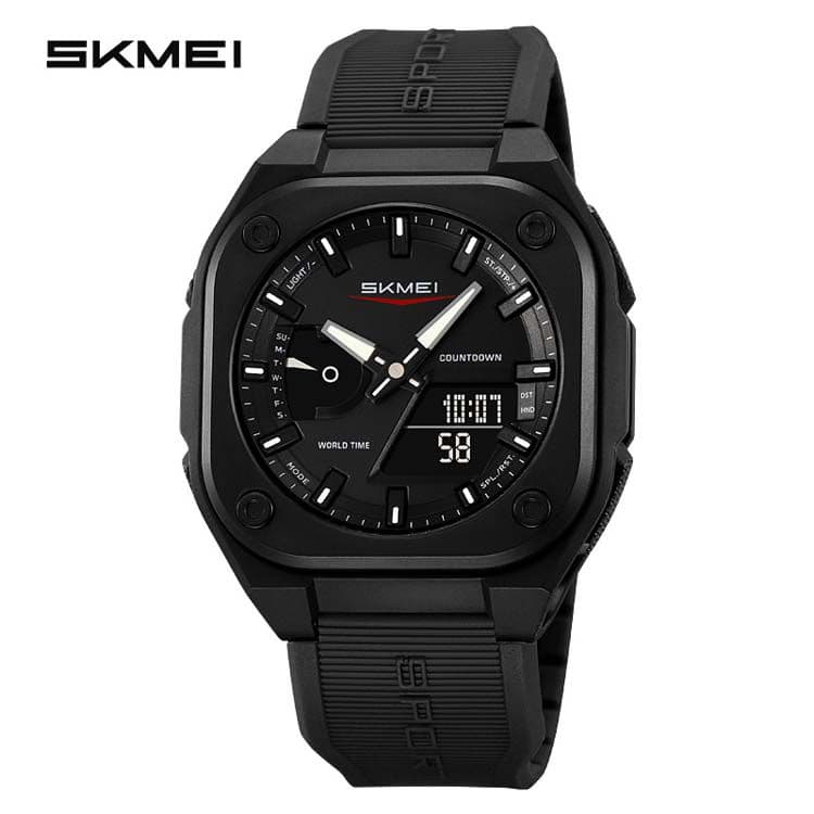 SKMEI Original Men's World Timer Watch – Premium Analog-Digital Sports Chronograph with Heavy-Duty Silicone Strap