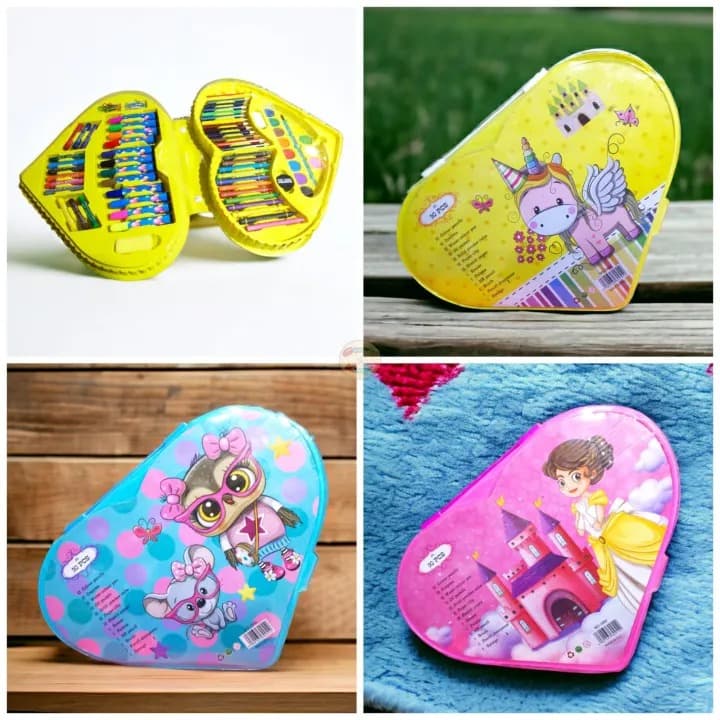 90 Pcs Heart Shape Colour Kit Painting Set For Kids With Colour Pencils Crayons And Art Accessories (Random Characters)