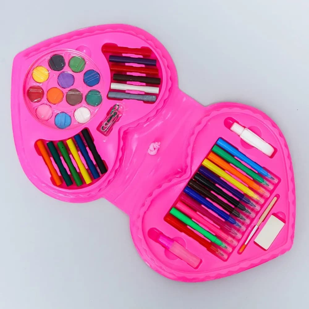 52 Pcs Heart Shape Colour Kit Painting Set For Kids With Crayons Markers And Art Accessories (Random Characters)