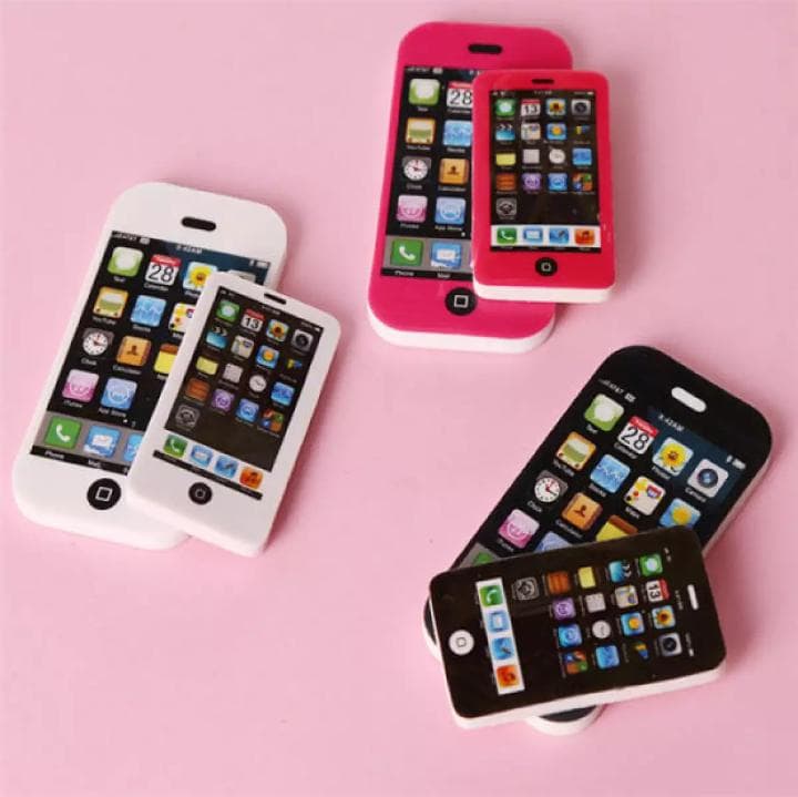 Pack of 6 Mobile Phone Shape Fancy Erasers for Kids – Cute Rubber Erasers for School, Drawing & Stationery (3 Small + 3 Large) - Multi Color