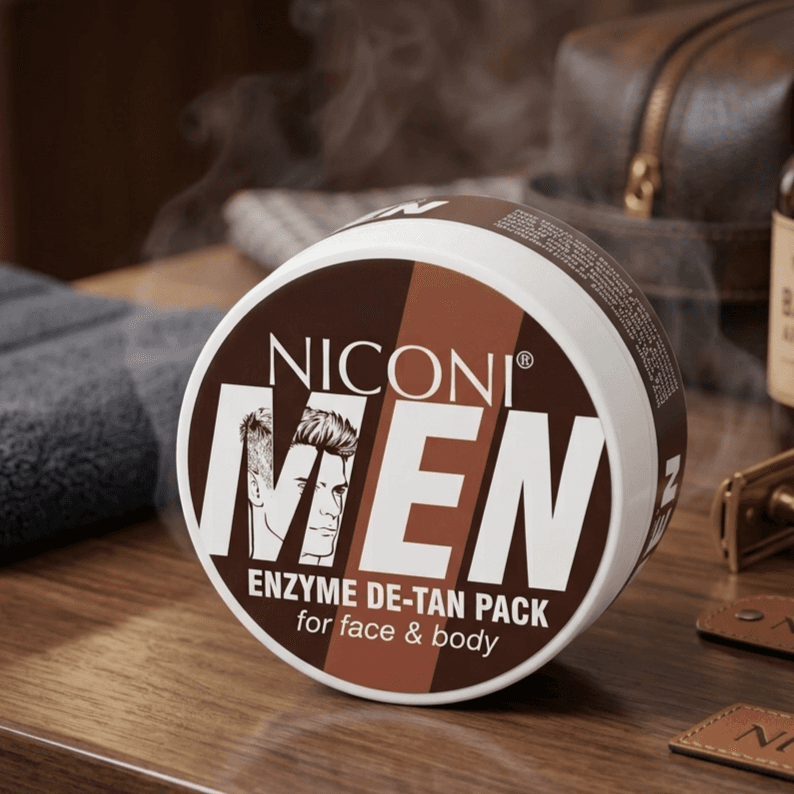 NICONI MEN Enzyme De-Tan Pack for Face & Body – Tan Removal & Skin Care Pack 120gm
