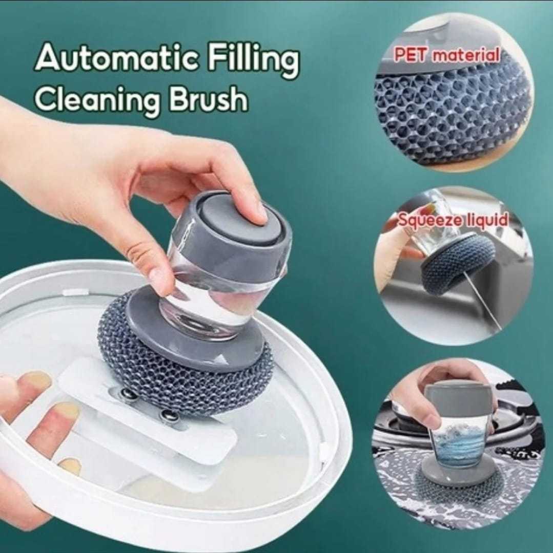 Soap Dispensing Kitchen Scrubber Brush with Steel Wire Ball