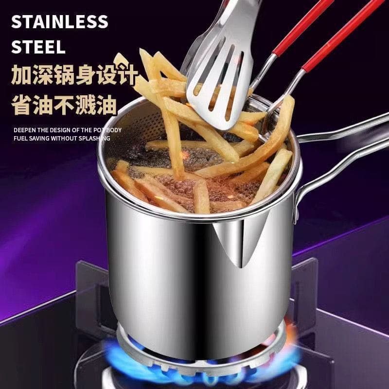 Deep Frying Pot with Strainer Basket – 1200ml Stainless Steel Oil Fryer Pot with Box Packing