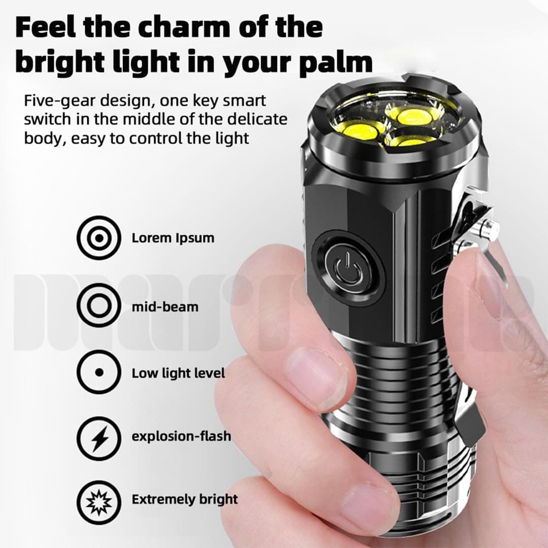 Powerful 3 LED Super Bright Mini Flashlight Rechargeable Portable Torch