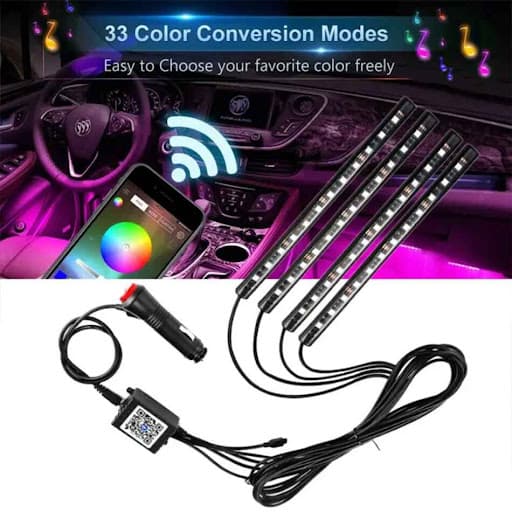 RGB Atmosphere Light for Cars & Bikes | 48 LED Bluetooth Interior Ambient Lighting Kit