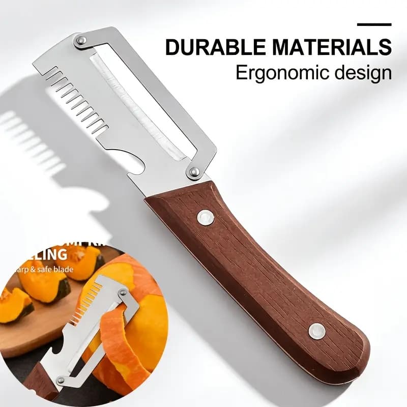 3in1 Peeler Knife Stainless Steel | Multifunctional Fruit & Vegetable Peeler With Wooden Handle | Kitchen Vegetable Cutter Slicer Tool & Bottle Opener