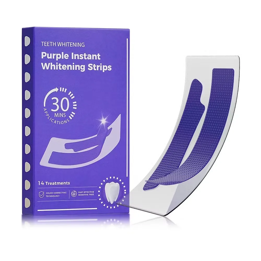 Purple Instant Teeth Whitening Strips – Fast Teeth Whitening Treatment, Color Correcting Technology, 30-Minute Application,