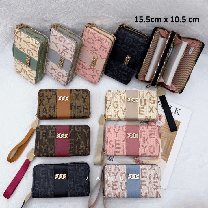 Stylish Ladies Double-Zip Wallet – Premium Printed Design, Multiple Compartments & Elegant Hand Strap