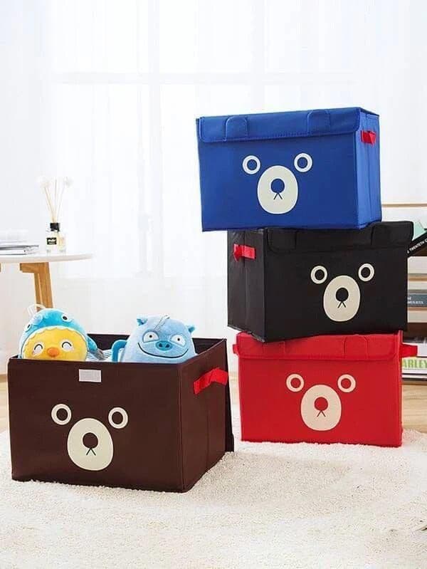 Cute Bear Folding Storage Box with Lid – Collapsible Fabric Clothes & Toy Organizer - Random Color