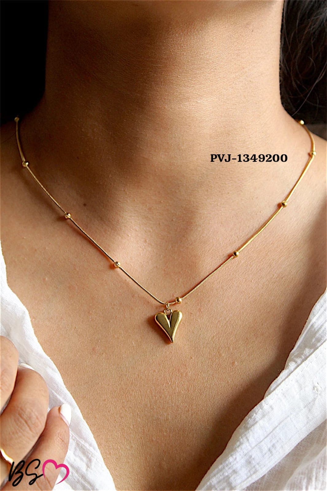 Ball Chain Heart Korean Pendant – Elegant Golden Necklace - Sku pVj-200